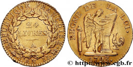 THE CONVENTION
Type : 24 livres dit "au génie" 
Date : 1793 
Mint name / Town : Paris 
Metal : gold 
Millesimal fineness : 917  ‰
Diameter : 24  mm
Or...