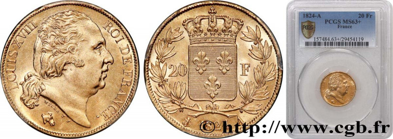 LOUIS XVIII
Type : 20 francs or Louis XVIII, tête nue 
Date : 1824 
Mint name / ...