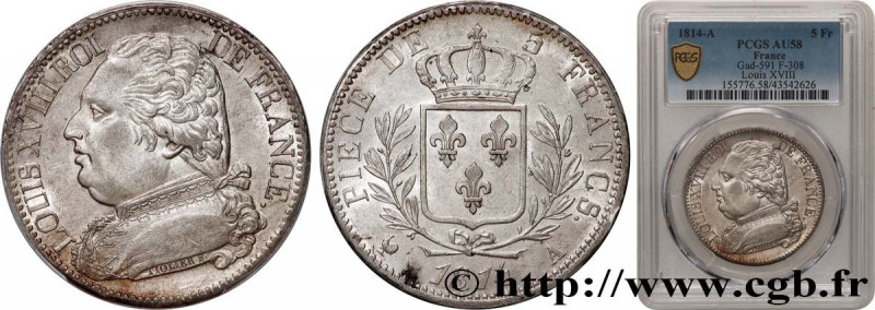 LOUIS XVIII
Type : 5 francs Louis XVIII, buste habillé 
Date : 1814 
Mint name /...