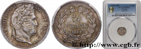 LOUIS-PHILIPPE I
Type : 1/4 franc Louis-Philippe 
Date : 1844 
Mint name / Town : Strasbourg 
Quantity minted : 36318 
Metal : silver 
Millesimal fine...