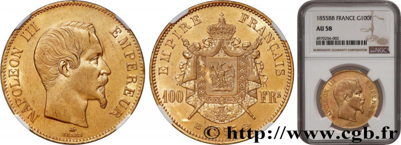 SECOND EMPIRE
Type : 100 francs or Napoléon III, tête nue 
Date : 1855 
Mint nam...