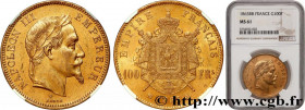 SECOND EMPIRE
Type : 100 francs or Napoléon III, tête laurée 
Date : 1863 
Mint name / Town : Strasbourg 
Quantity minted : 5078 
Metal : gold 
Milles...