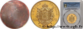 SECOND EMPIRE
Type : Épreuve Uniface de revers de 50 francs or  
Date : 1862 
Quantity minted : --- 
Metal : gilt copper 
Diameter : 28  mm
Edge : lis...