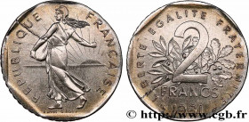 V REPUBLIC
Type : 2 francs Semeuse, fauté erreur de flan 
Date : 1981 
Mint name / Town : Pessac 
Quantity minted : --- 
Metal : nickelled copper 
Dia...