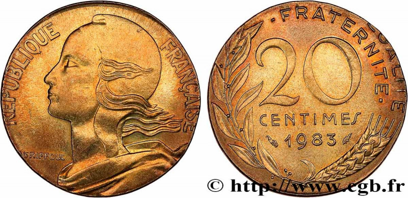 V REPUBLIC
Type : 20 centimes Marianne, frappe fautée sur flan de 10 centimes Ma...