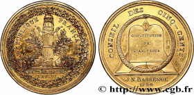 DIRECTOIRE
Type : Médaille, Conseil des Cinq-Cents 
Date : 1798 
Metal : gilt copper 
Diameter : 50,5  mm
Weight : 44,01  g.
Edge : lisse 
Puncheon : ...