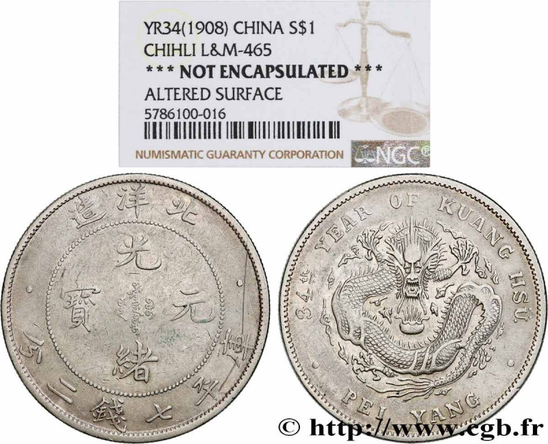 CHINA - EMPIRE - HEBEI (CHIHLI)
Type : 1 Dollar an 34 
Date : 1908 
Mint name / ...