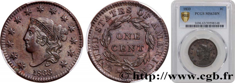 UNITED STATES OF AMERICA
Type : 1 Cent “Matron head” 
Date : 1833 
Quantity mint...