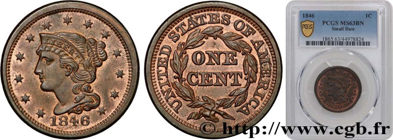 UNITED STATES OF AMERICA
Type : 1 Cent Liberté “Braided Hair” 
Date : 1846 
Mint...