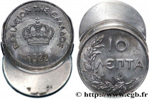 GREECE
Type : 10 Lepta “visière sur casquette” 
Date : 1922 
Quantity minted : - 
Metal : aluminium 
Diameter : 20  mm
Orientation dies : 12  h.
Weigh...