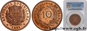 DOMINICAN REPUBLIC
Type : 10 Centesimos Proof 
Date : 1891 
Mint name / Town : Paris 
Quantity minted : - 
Metal : bronze 
Diameter : 30  mm
Orientati...