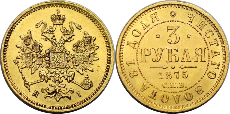 Russische Münzen und Medaillen, Alexander II. (1854-1881). 3 Rubel 1875 SPB NI, ...