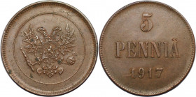 Russische Münzen und Medaillen, Nikolaus II. (1894-1918). Finnland. 5 Penniä 1917. Kupfer. KM 17. Fast Stempelglanz