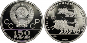 Russische Münzen und Medaillen, UdSSR und Russland. Olympische Spiele Moskau 1980 - Antikes Wagenrennen. 150 Rubel 1979. 15,54 g. 0.999 Platin. 0.5 OZ...