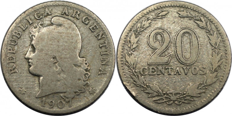 Weltmünzen und Medaillen, Argentinien / Argentina. 20 Centavos 1907. Kupfer-Nick...