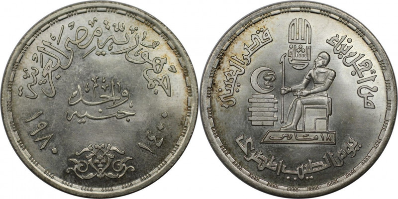 Weltmünzen und Medaillen, Ägypten / Egypt. Arzt Tag. 1 Pound 1980. 15,0 g. 0.720...