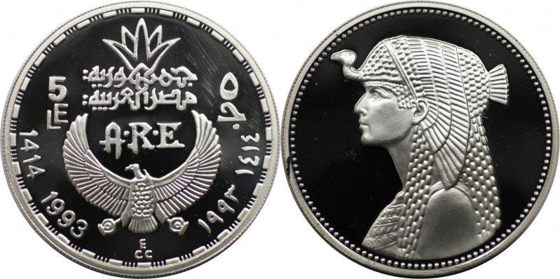 Weltmünzen und Medaillen, Ägypten / Egypt. Kleopatra. 5 Pounds 1993 (AH 1414). 2...