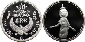 Weltmünzen und Medaillen, Ägypten / Egypt. Serket. 5 Pounds 1993 (AH 1414). 22,50 g. 0.999 Silber. 0.72 OZ. KM 743. Polierte Platte
