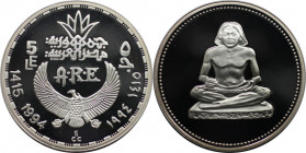 Weltmünzen und Medaillen, Ägypten / Egypt. Alter sitzender Schreiber. 5 Pounds 1994 (AH 1415). 22,50 g. 0.999 Silber. 0.72 OZ. KM 813. Polierte Platte...
