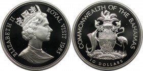 Weltmünzen und Medaillen, Bahamas. Königlicher Besuch. 10 Dollars 1985. 28,28 g. 0.925 Silber. 0.84 OZ. KM 109. Polierte Platte