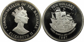 Weltmünzen und Medaillen, Bahamas. Columbus und Isabella, Seefahrt. 10 Dollars 1987. 28,28 g. 0.925 Silber. 0.84 OZ. KM 120. Polierte Platte