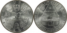 RDR – Habsburg – Österreich, REPUBLIK ÖSTERREICH. 500 Jahre Bummerlhaus in Steyr. 50 Schilling 1973. 20,0 g. 0.900 Silber. 0.58 OZ. KM 2916. Stempelgl...