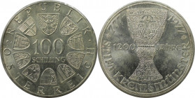 RDR – Habsburg – Österreich, REPUBLIK ÖSTERREICH. 1200 Jahre Stift Kremsmünster. 100 Schilling 1977. 24,0 g. 0.640 Silber. 0.49 OZ. KM 2934. Stempelgl...