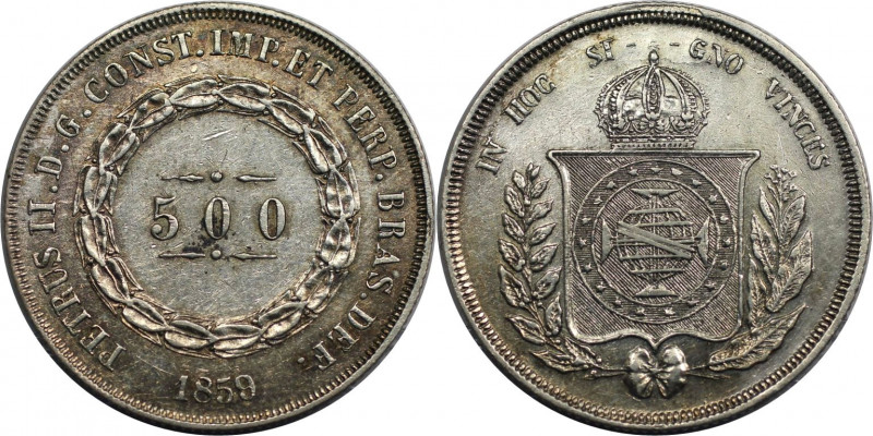 Weltmünzen und Medaillen, Brasilien / Brazil. Peter II. 500 Reis 1859. Silber. K...