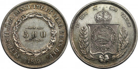 Weltmünzen und Medaillen, Brasilien / Brazil. Peter II. 500 Reis 1859. Silber. KM 464. Vorzüglich-stempelglanz