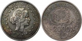 Weltmünzen und Medaillen, Brasilien / Brazil. 2000 Reis 1913. Silber. KM 514. Sehr schön-vorzüglich