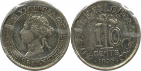 Weltmünzen und Medaillen, Ceylon. Victoria. 10 Cents 1893. Silber. KM 94. Vorzüglich