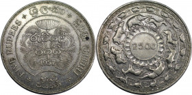 Weltmünzen und Medaillen, Ceylon. 2500 Jahre Buddhismus. 5 Rupees 1957. Silber. KM 126. Vorzüglich-stempelglanz