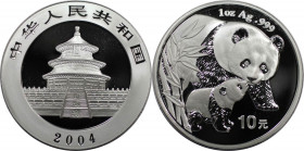 Weltmünzen und Medaillen, China. Panda. 10 Yuan 2004. Silber. 1 OZ. KM 1528. Polierte Platte