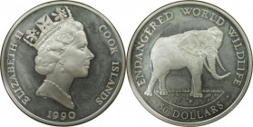 Weltmünzen und Medaillen, Cookinseln / Cook Islands. Gefährdete Weltwildleben-Reihe - Afrikanischer Elefant. 50 Dollars 1990. 19,40 g. 0.925 Silber. 0...