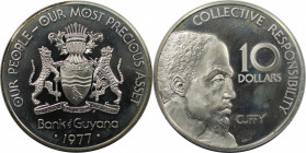 Weltmünzen und Medaillen, Guyana. 10. Jahrestag der Unabhängigkeit. 10 Dollars 1977. 43,23 g. 0.925 Silber. 1.3 OZ. KM 44a. Polierte Platte