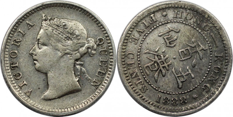 Weltmünzen und Medaillen, Hong Kong. Victoria (1837-1901). 5 Cents 1888. Silber....