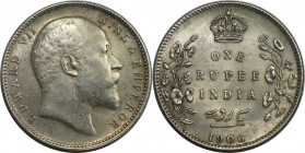 Weltmünzen und Medaillen, Indien / India. Britisch Indien. Edward VII. (1901-1910). 1 Rupee 1906. 11,66 g. 0.917 Silber. 0.34 OZ. KM 508. Stempelglanz...