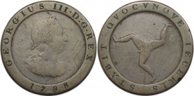 Weltmünzen und Medaillen, Isle of Man. George III. 1/2 Penny 1798. Kupfer. KM 10. Schön-sehr schön