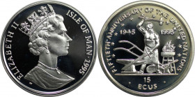 Weltmünzen und Medaillen, Isle of Man. 50 Jahre Vereinte Nationen. 15 Ecus 1995. 10,0 g. 0.925 Silber. 0.3 OZ. KM 714. Polierte Platte