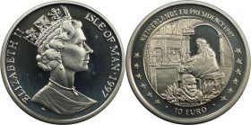 Weltmünzen und Medaillen, Isle of Man. Niederländische EU-Ratspräsidentschaft. 10 Euro 1997. 10,0 g. 0.925 Silber. 0.297 OZ. KM 796. Polierte Platte...