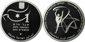 Weltmünzen und Medaillen, Israel. Gymnastics Olympische Delegation für London 2012. 1 New Sheqel 2011. 14,40 g. 0.925 Silber. 0.43 OZ. KM 484. Proof L...