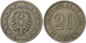 Deutsche Münzen und Medaillen ab 1871, REICHSKLEINMÜNZEN. 20 Pfenning 1888 E. Kupfer-Nickel. Jaeger 6. Vorzüglich.