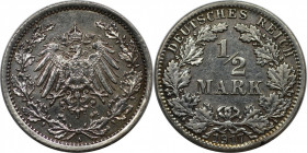 Deutsche Münzen und Medaillen ab 1871, REICHSKLEINMÜNZEN. 1/2 Mark 1917 A. Silber. Jaeger 16. Stempelglanz