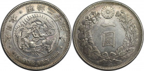 Weltmünzen und Medaillen, Japan. Mutsuhito (1867-1912). 1 Yen 1892 (Jahr 25) Osaka. Silber. 26,95 g. KM Y 28a.4. Vorzüglich. Patina
