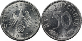 Deutsche Münzen und Medaillen ab 1871, REICHSKLEINMÜNZEN. 50 Reichspfennig 1939 B. Aluminium. Jaeger 372. Stempelglanz.