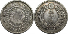 Weltmünzen und Medaillen, Japan. Mutsuhito. 50 Sen 1908. Silber. KM Y# 31. Sehr schön+