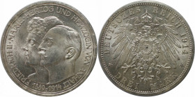 Deutsche Münzen und Medaillen ab 1871, REICHSSILBERMÜNZEN, Anhalt. Friedrich II. (1904-1918). 3 Mark 1914 A, Silberne Hochzeit. Silber. Jaeger 24. Vor...
