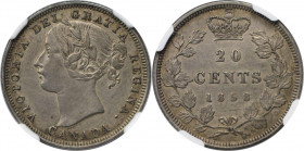 Weltmünzen und Medaillen, Kanada / Canada. Victoria (1819-1901). 20 Cents 1858. 4,65 g. 0.925 Silber. 0.14 OZ. KM 4. NGC XF Details Cleaned