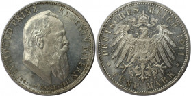 Deutsche Münzen und Medaillen ab 1871, REICHSSILBERMÜNZEN, Bayern. Prinzregent Luitpold (1886-1912). 5 Mark 1911 D, zum 90-jähr. Geb. m. Lebensdaten. ...