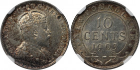 Weltmünzen und Medaillen, Kanada / Canada. Neufundland. Edward VII. (1901-1910). 10 Cents 1903. 2,36 g. 0.925 Silber. 0.07 OZ. KM 8. NGC AU-55